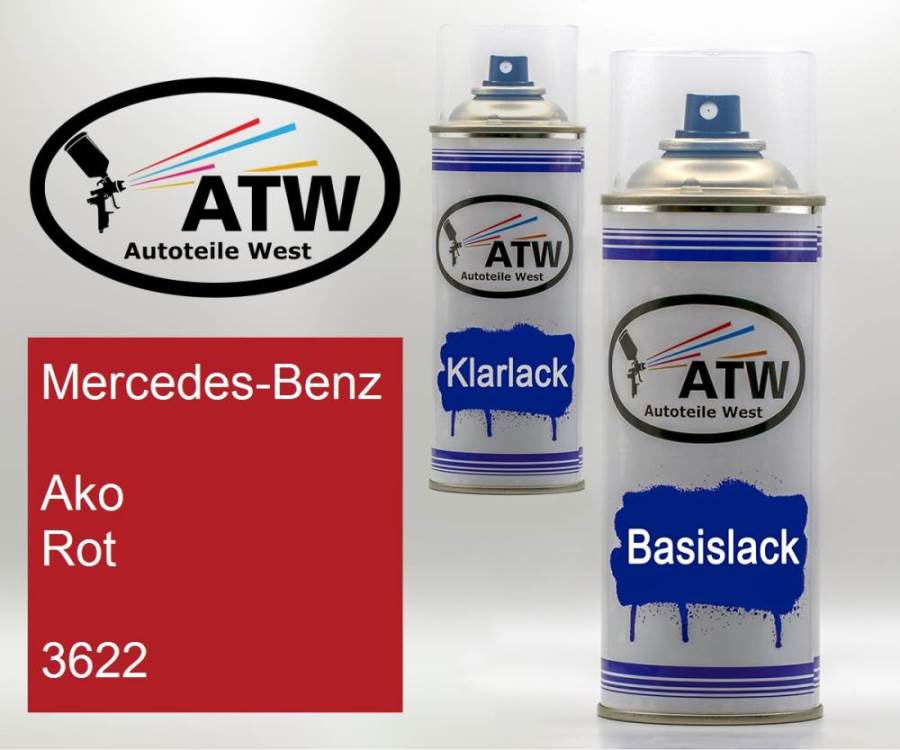 Mercedes-Benz, Ako Rot, 3622: 400ml Sprühdose + 400ml Klarlack - Set, von ATW Autoteile West.